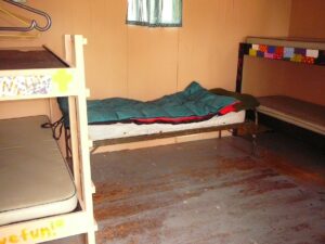 interior of the rustic cabins at samish island mindfulness meditation retreat location