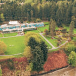 An aerial view of dumas bay retreat center.