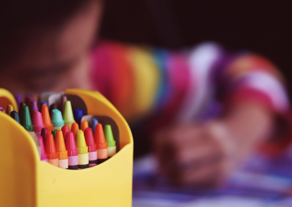 Crayons in a container